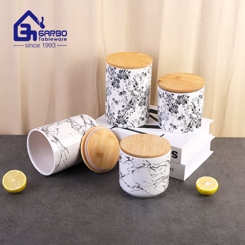 Vasilha de porcelana 2 peças conjunto perfeito café chá armazenamento de alimentos doces vasilha de açúcar jarra de armazenamento de cerâmica com tampa de bambu 750ml 1200ml