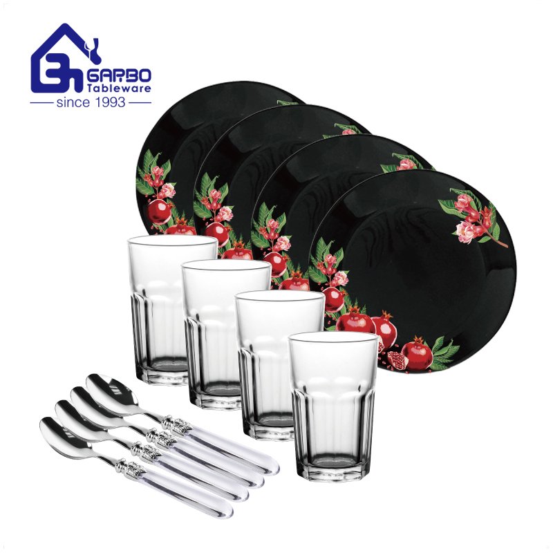 Garbo new dinner set 12pcs water tumbler opal glass bowl and spoon