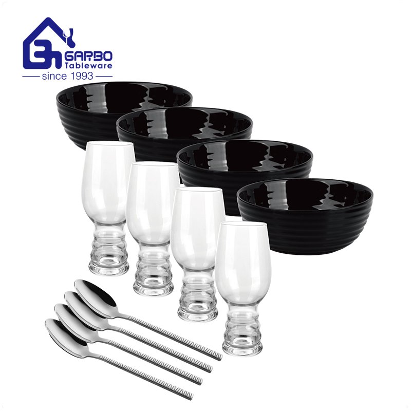 simplified design 12pcs home tableware dinner set with bowl cup spoon