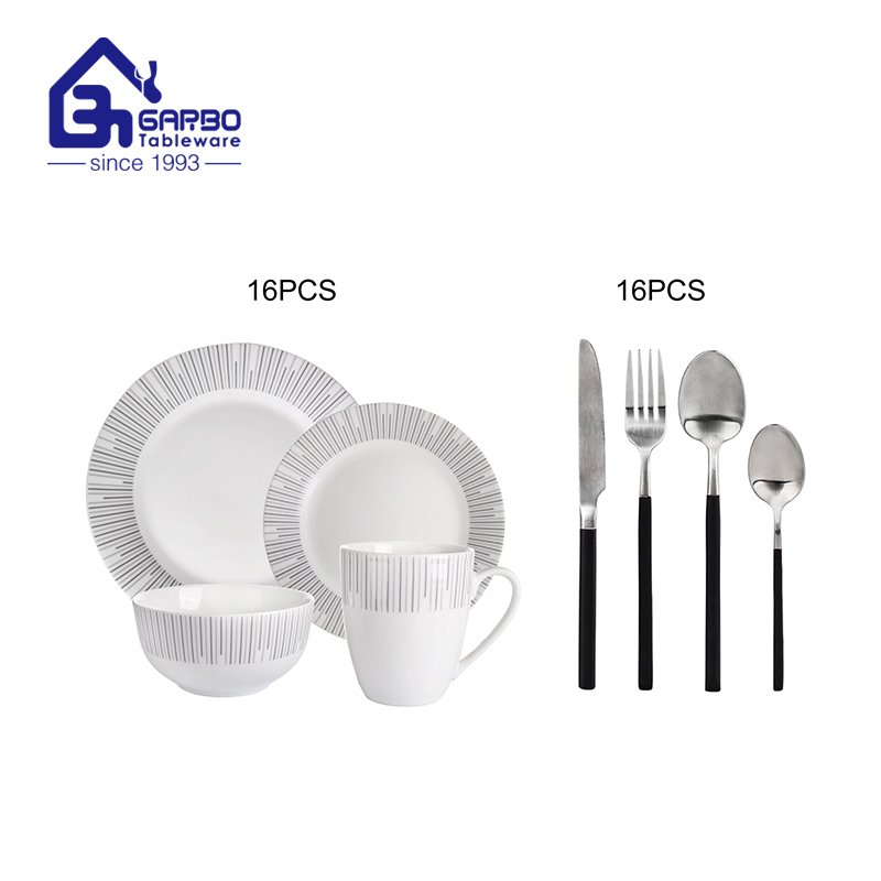 daily use 32pcs All U Need Dinnerware Combo Set porcelain set with stainless steel flatware cutlery  for 4 people use