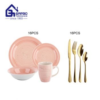 32pcs table dinnerware set ceramic tableware  bowl  food plate water drinking mug and gold  stainless steel cutlery sets