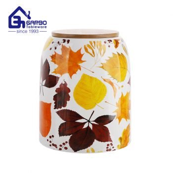 Keramik-Dolomit-Küchenvorratsdose mit Bambusdeckel, vollständiges Aufkleber-Druckdosen-Set