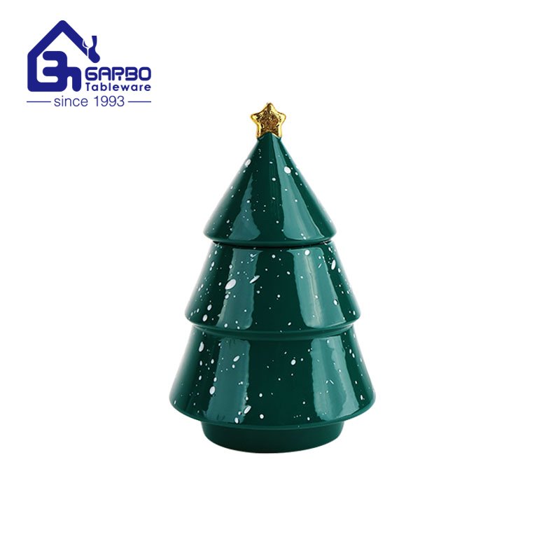 Decorações verdes para árvores de Natal, itens para presentes, ornamentos de talheres de cerâmica pintados à mão