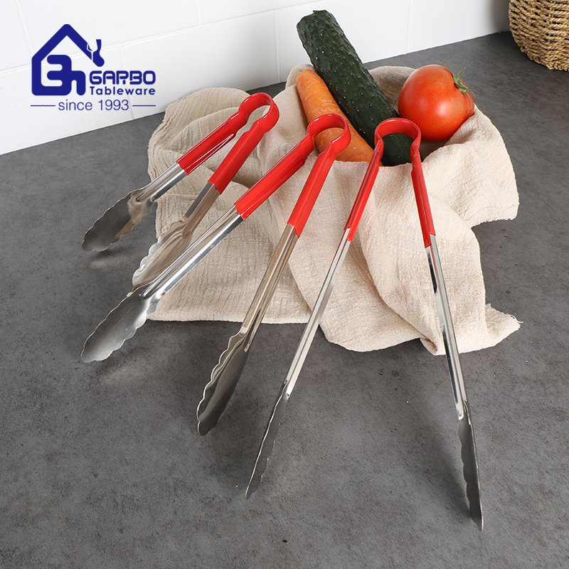 Bulk Pack High Quality Kitchen Tools Wholesale Small MOQ House Food Tong Sets With Red PP Handle