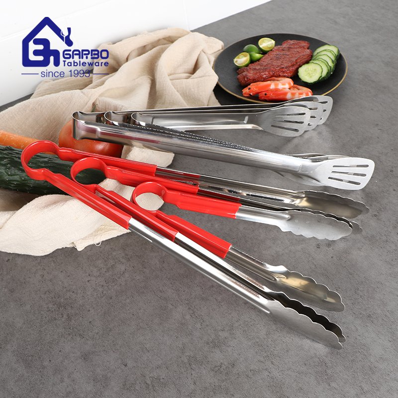 Pacote a granel de ferramentas de cozinha de alta qualidade por atacado pequenos conjuntos de pinças de alimentos para casa com alça PP vermelha