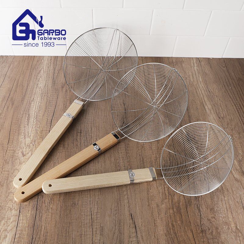 China Factory 201 Stainless Steel Colander Sets Small MOQ Fast Delivery Customized Wooden Handel House Kitchen Colander
