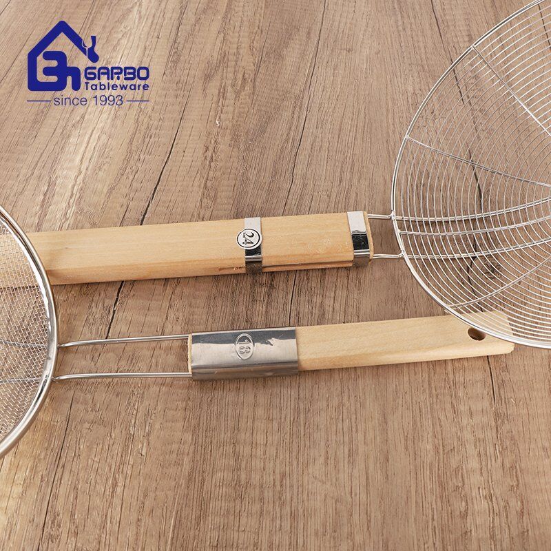 China Factory 201 Stainless Steel Colander Sets Small MOQ Fast Delivery Customized Wooden Handel House Kitchen Colander