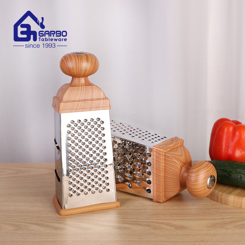 Wholesale Bulk Packing Small MOQ Wooden Lid 410 Stainless Steel Box Grater For Kitchen Usage