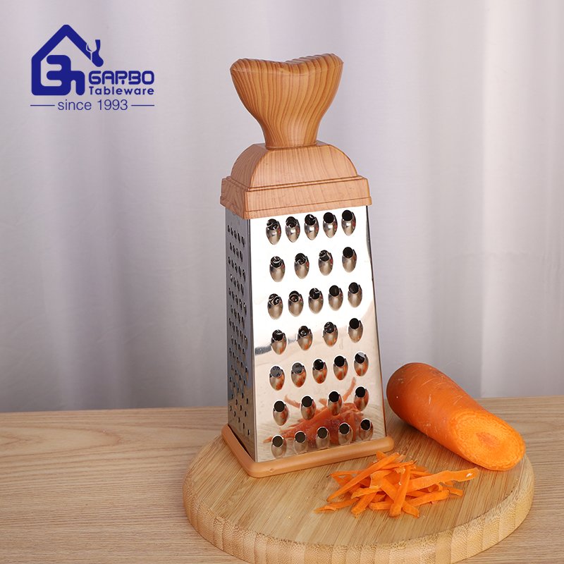 Wholesale Bulk Packing Small MOQ Wooden Lid 410 Stainless Steel Box Grater For Kitchen Usage