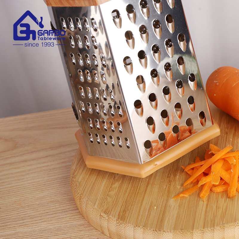 Wholesale Bulk Packing Small MOQ Wooden Lid 410 Stainless Steel Box Grater For Kitchen Usage