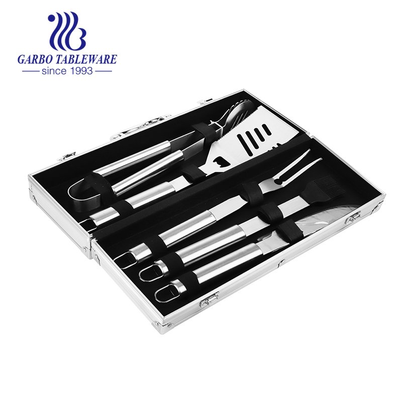 Professional Stainless Steel BBQ Tools Grilling Tools Set with Spatula, Knife, Brush,Tongs, Fork and Aluminum Gift box