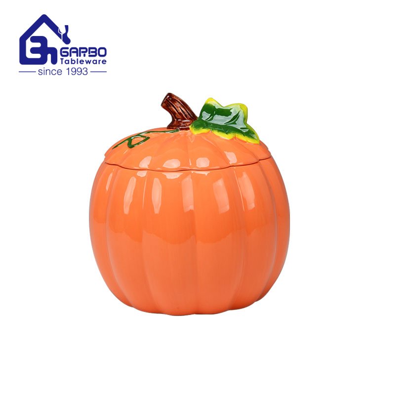 Wholesale unique custom pumpkin shape colored large 1.8L ceramic soup pot with lid