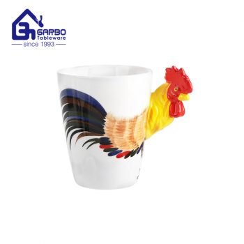 Taza de café de cerámica de 400ml y 14oz con forma de gallo animal única personalizada de fábrica