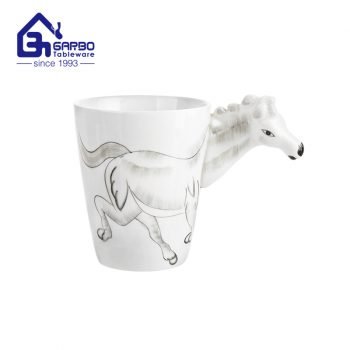 Taza de caballo blanco 3D, tazas de café de cerámica novedosas para amantes de los caballos, taza de té de la leche, taza de porcelana de 14oz para regalo