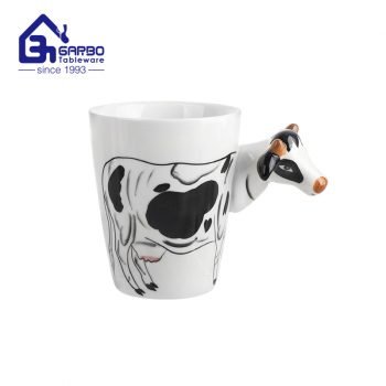 Tasse en céramique de 400 ml en gros avec motif de vache pour boire du lait