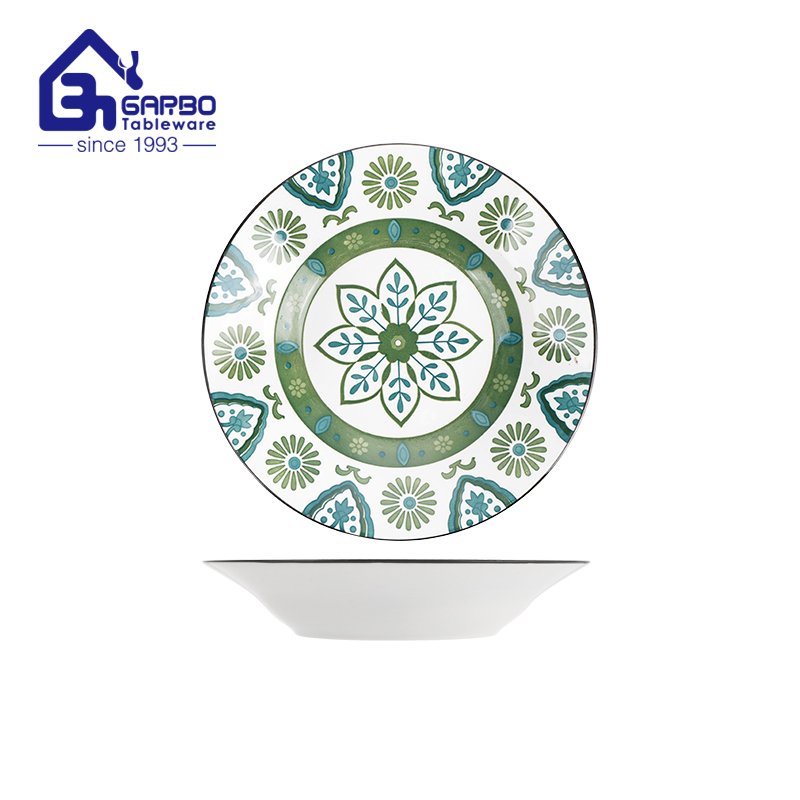novo design 8" cor verde impressão subvidrado prato de sopa de cerâmica grés