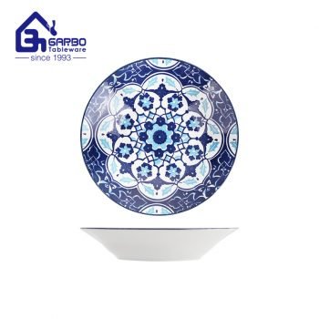 novo design 8" cor azul escuro impressão subvidrado prato de sopa de cerâmica grés