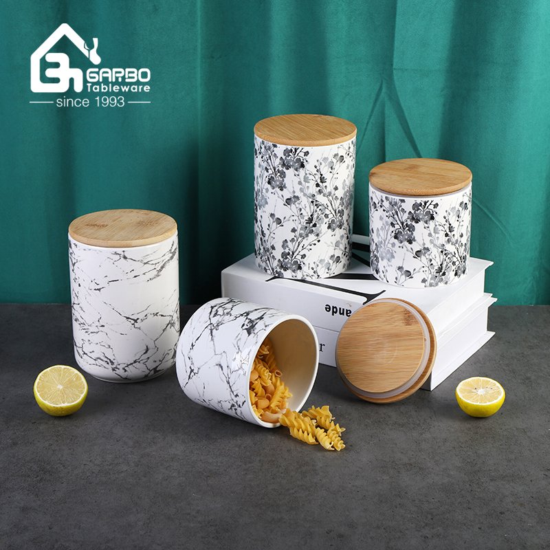 Creative print kitchen food storage jar with sealed bamboo lid silicone highball straight jars