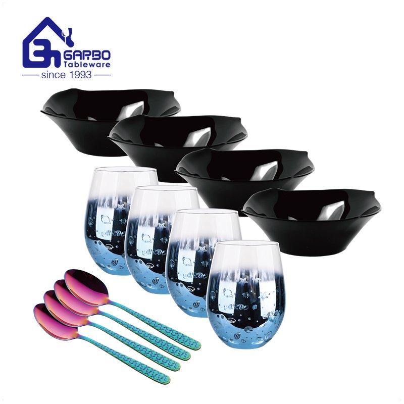 Festival 12pcs dinner bowl cup spoon set with customize flower decal