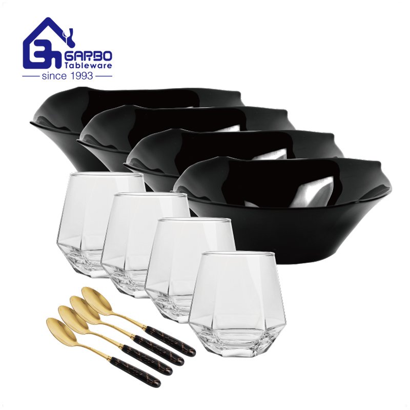 simplified design 12pcs home tableware dinner set with bowl cup spoon