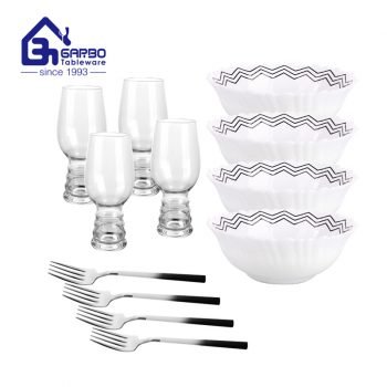 minimalism spinning opal glass bowl dinner fork handmade tumbler set