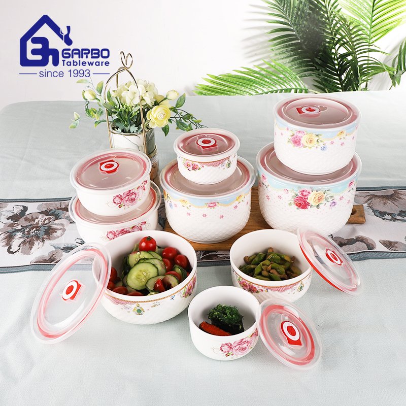 4pcs kitchen ceramic food storage container porcelain portable lunch box  set