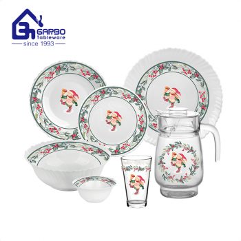 Promotion Chrismas dinnerware set 32pcs OEM opal ware dinner set with glass pitcher