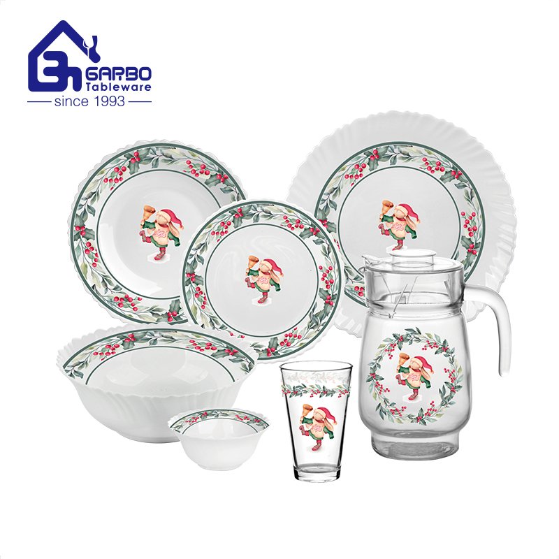 32pcs OEM opal ware dinner set with glass pitcher