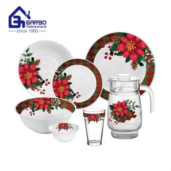 Louça de Natal para férias para reunião de família conjunto de jantar vermelho com jarro de vidro