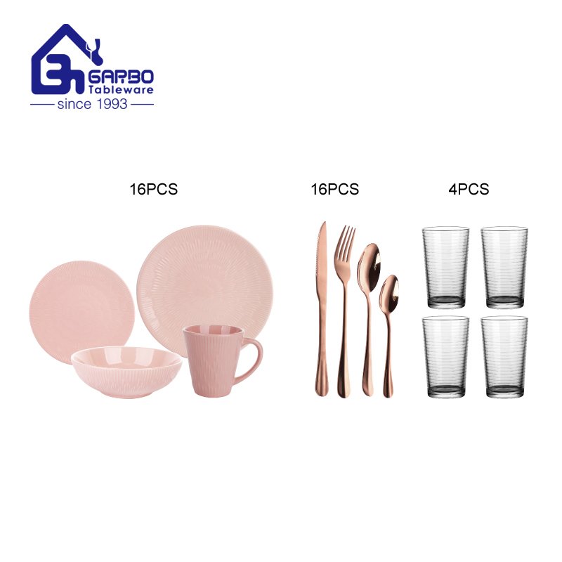 الاستخدام اليومي 32 قطعة All U Need Dinnerware Combo Set مجموعة بورسلين مع أدوات مائدة من الفولاذ المقاوم للصدأ لأربعة أشخاص