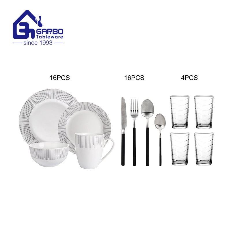 Wholesale tableware cutlery set with drinking cups 36pcs modern dinner set for party banquets
