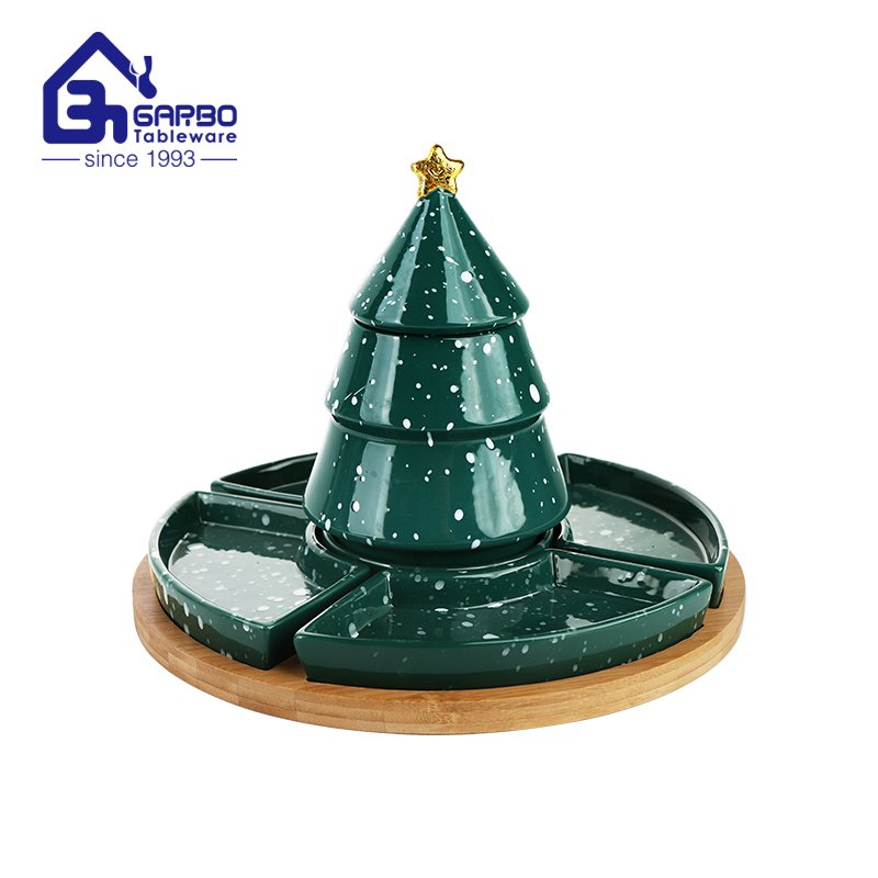 Christma Tree dinner set food serving plates ceramic plates set Decoration trees collection platters storage jars containers Ceramic Snack Plate set of 7pcs