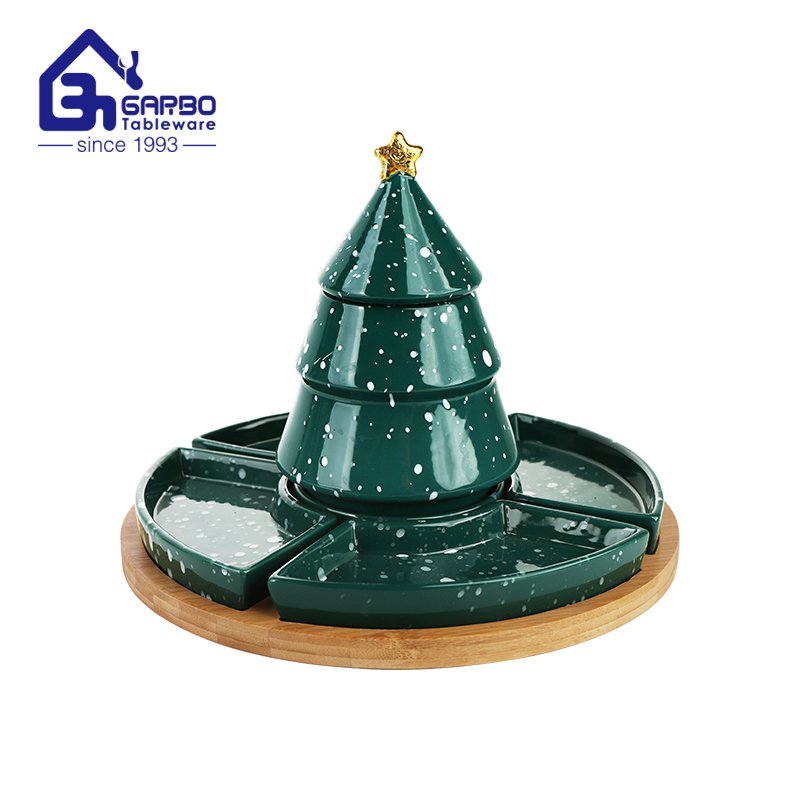 Christmas tree green creative cermaic plate food tableware dolomite cookies and chocolate dish