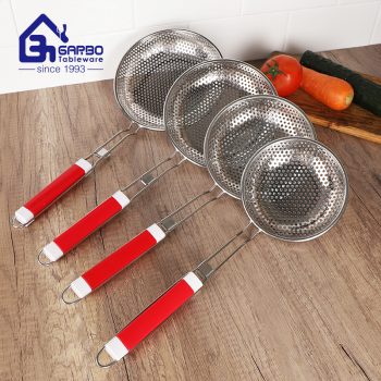 Food Fine Mesh Strainers of 3PCS 201 Stainless Steel Kitchen Colander Sets With Red Plastic Handle For Kitchen Cooking