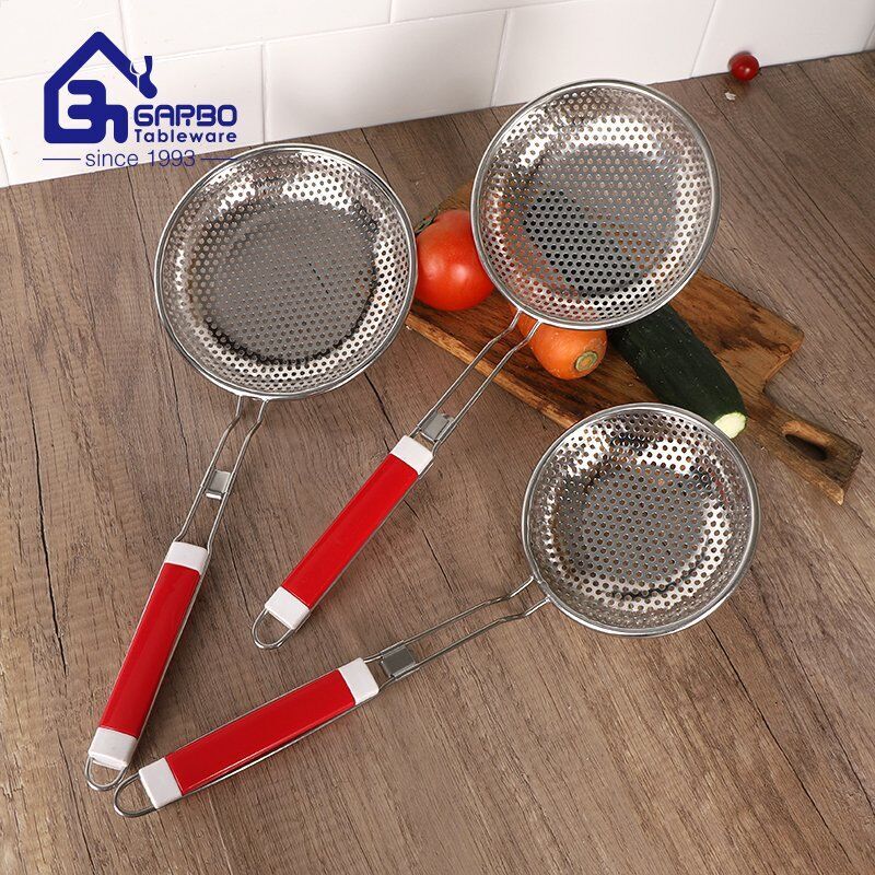 Food Fine Mesh Strainers of 3PCS 201 Stainless Steel Kitchen Colander Sets With Red Plastic Handle For Kitchen Cooking