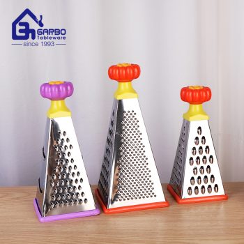 China Factory Small MOQ Cheap Kitchenware 410 Stainless Steel Box Grater With Plastic Flower Design