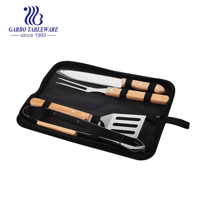 5pcs BBQ Grill Tools Set with Stainless Steel Spatula, Fork, Tongs, Knife Professional Barbecue Accessories Kit with Portable Bag