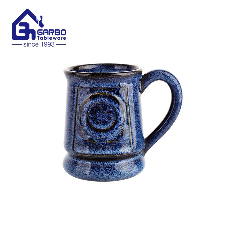 Taza de porcelana esmaltada de color azul oscuro con bonito diseño de 540 ml, taza de dolomita