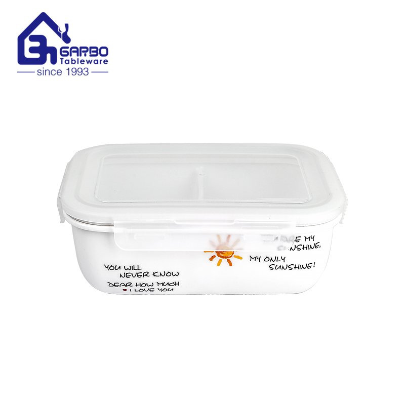 870ml ceramic round lunch box with plastic lid Microwave Dishwasher Safe