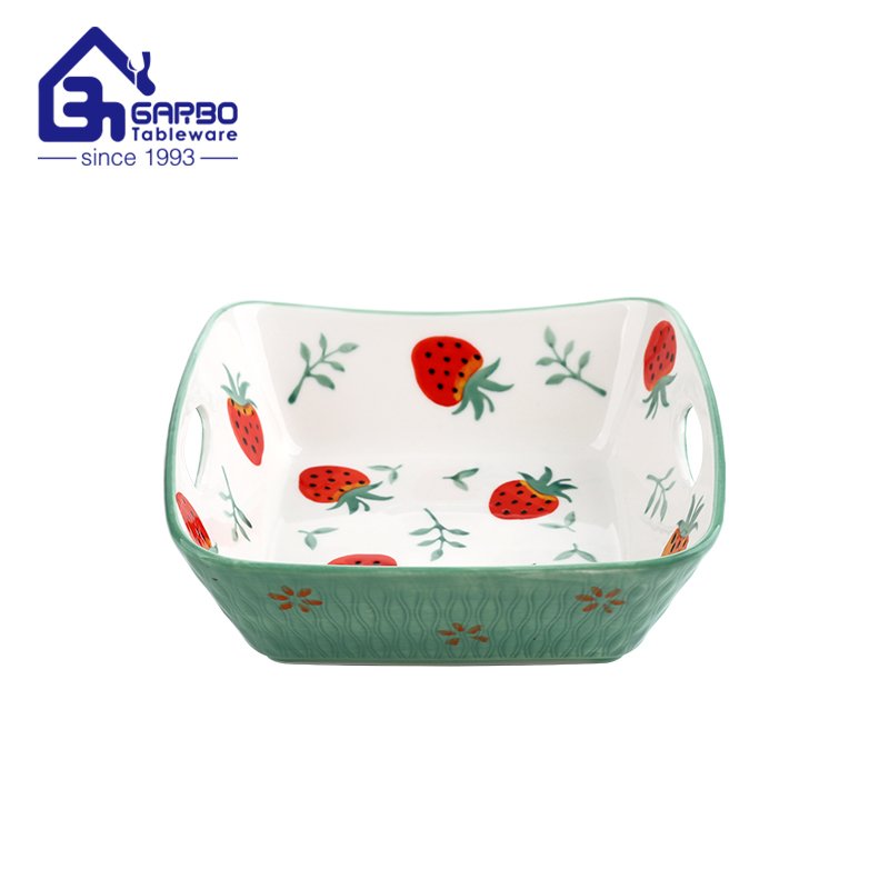 Plaque de cuisson carrée en porcelaine de 7.68 pouces avec motif imprimé fraise