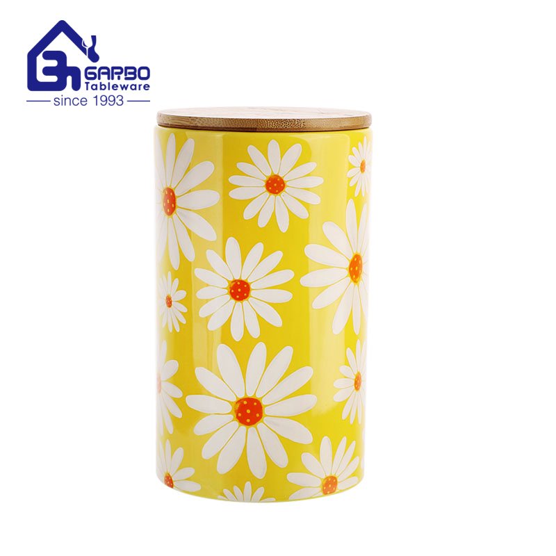 Decorative handmade flower decor highball 1180ml large ceramic canister jar