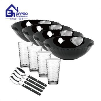 Design simplificado 12pcs talheres domésticos conjunto de jantar com tigela copo colher