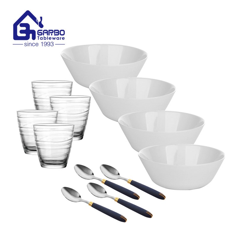 Home tableware square dinner bowl with tumbler and fork set 12pcs