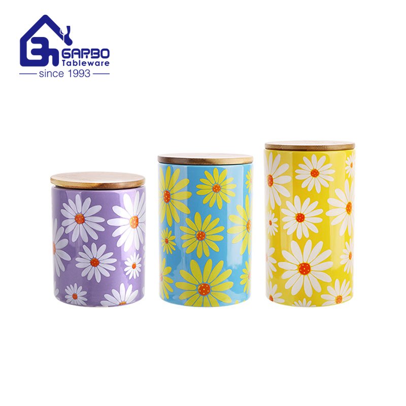 Decorative handmade flower decor highball 1180ml large ceramic canister jar