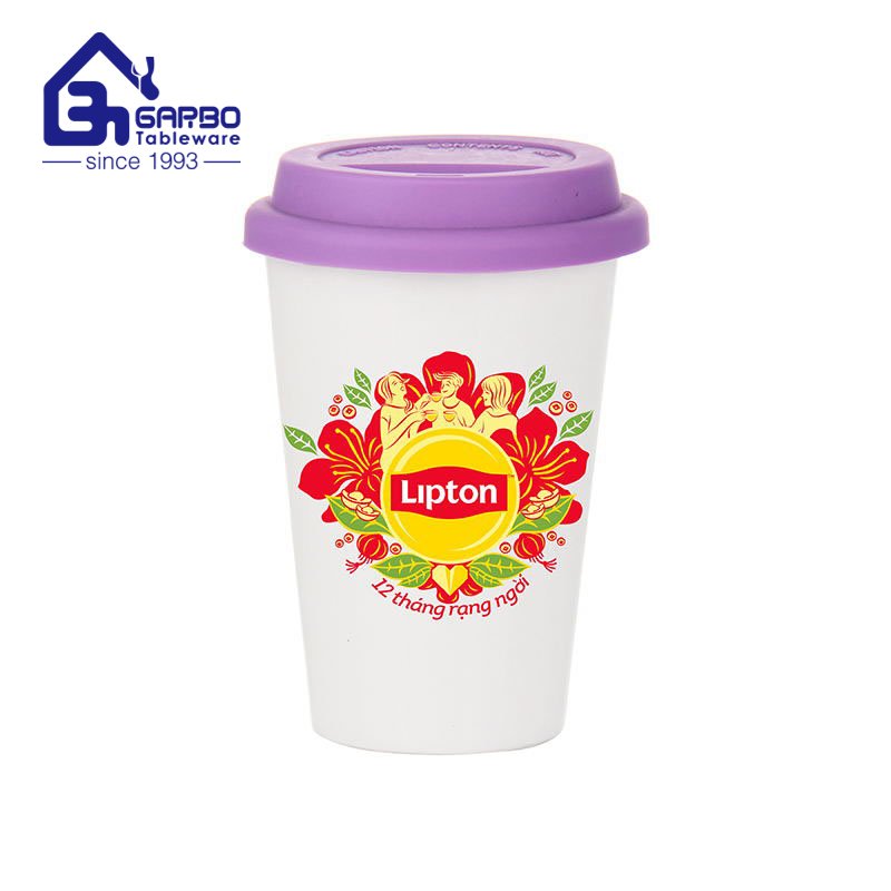 Wholesale 550ml ceramic cup with cover for drinking milk and water