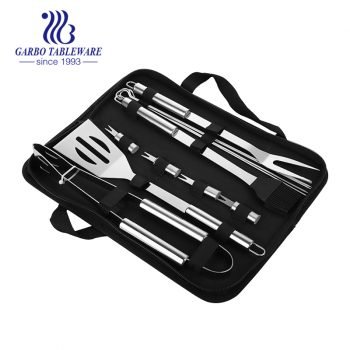 Juego de 12 herramientas resistentes para parrilla de barbacoa: espátula, tenedor y pinzas de acero inoxidable extra grueso. Kit Completo Accesorios Barbacoa en Bolsa Profesional