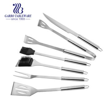 Conjunto de ferramentas para churrasco de aço inoxidável resistente 6 peças com acessórios para grelha com espátula, garfo, faca, pincel e pinças para churrasco