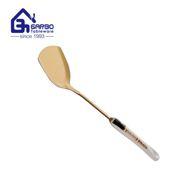 201ss Gold-Plating Chef Kitchen Cooking Utensils Set High Quality Cooking Kitchen Utensils Spatula Set with Ceramic Handle