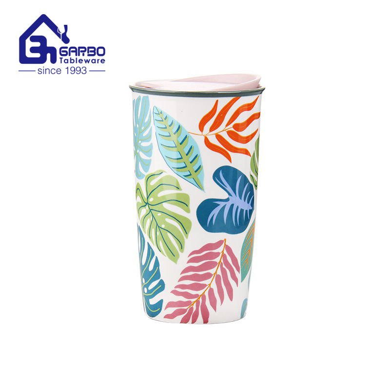 550ml ceramic cup with lid and customized decal for drinking milk and water