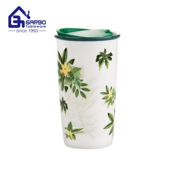 550ml ceramic cup with lid and customized decal for drinking milk and water